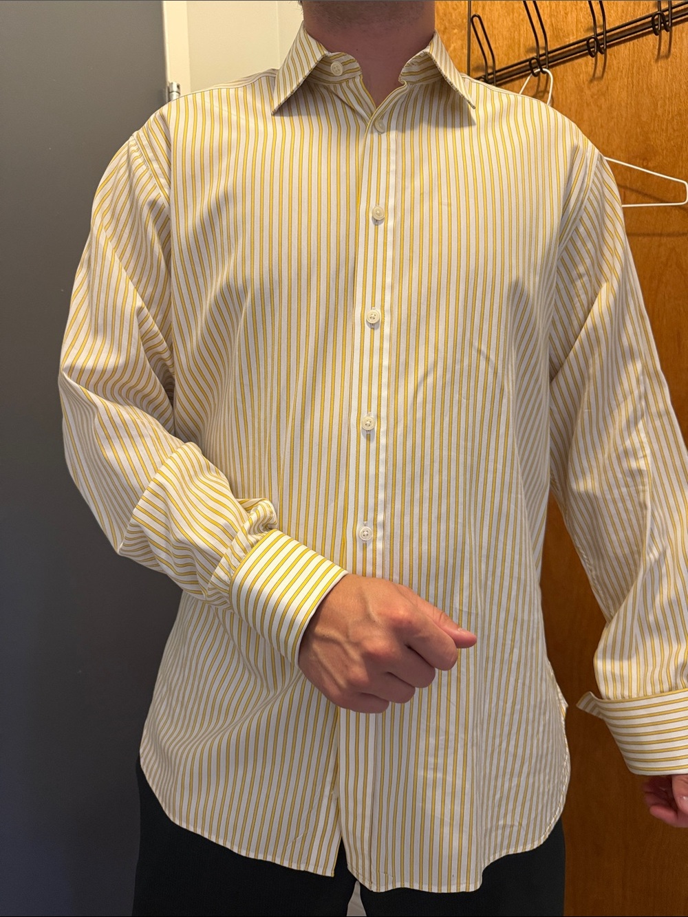 Charles Tyrwhitt Yellow and White Striped Dress Shirt